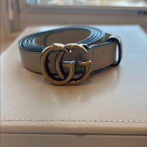 AUTHENTIC Gucci Beige Leather Belt with Gold GG Buckle